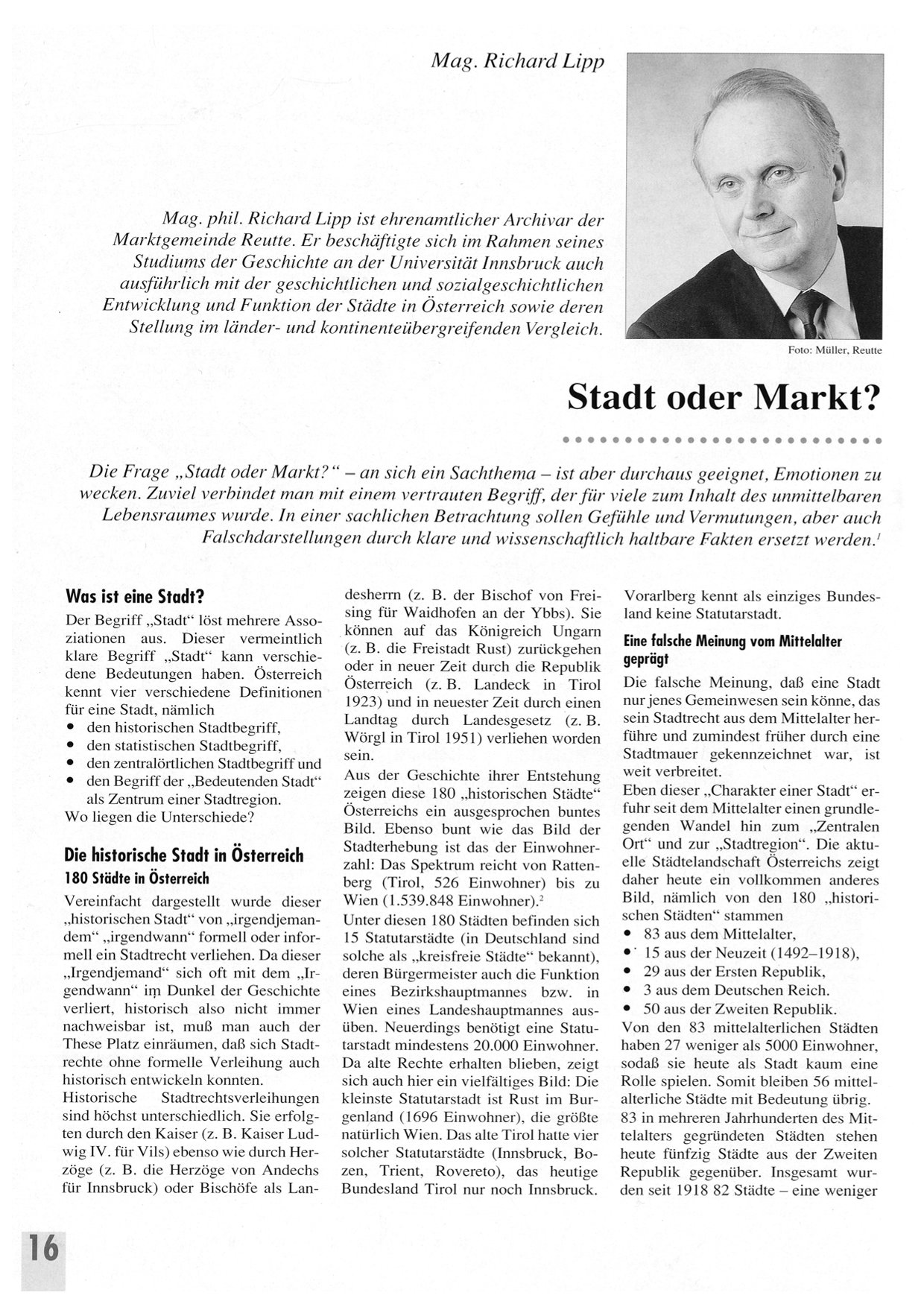 Stadt oder Markt - Artikel von Mag. Richard Lipp - 2