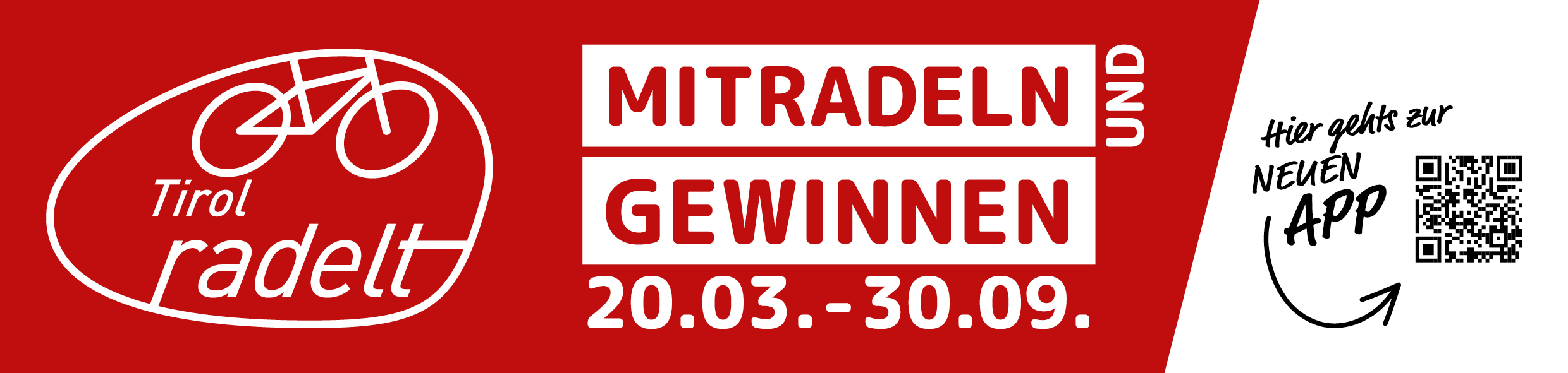 Banner Tirol radelt 2024 - inkl QR-Code zum App-Download